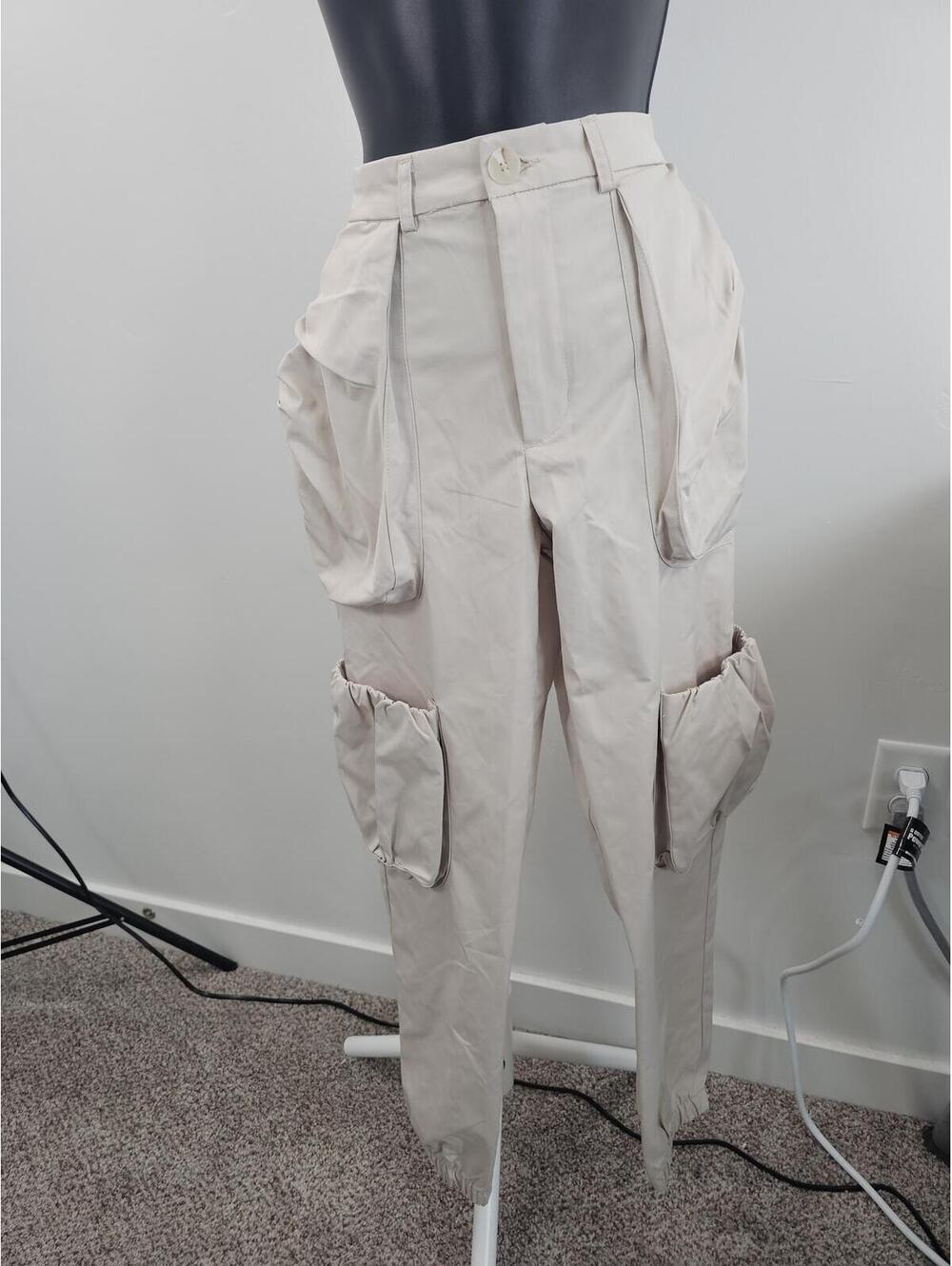 Forever 21 Beige Cargo Style Pants with Unique Pocket Design